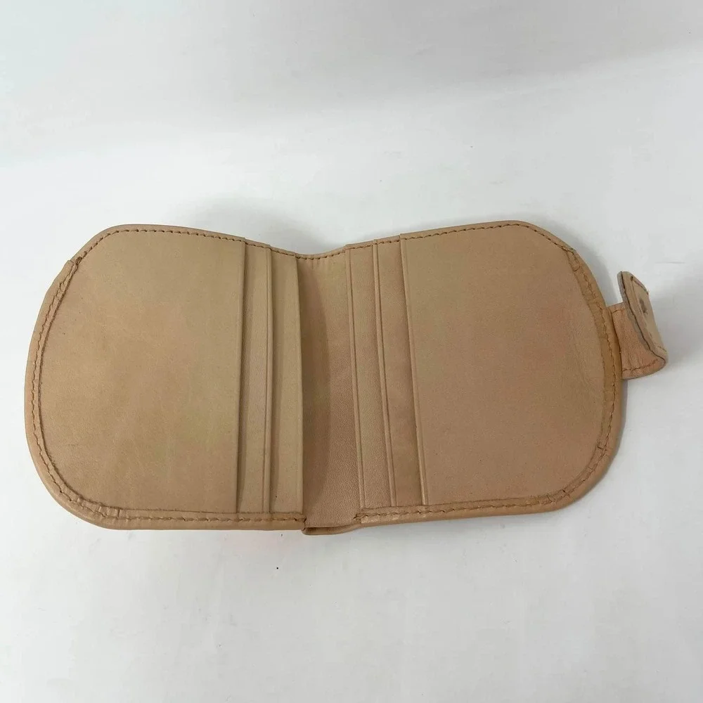Free People Pulito Pocket Fold Wallet Beige Tan Leather Dome Minimalist Mini